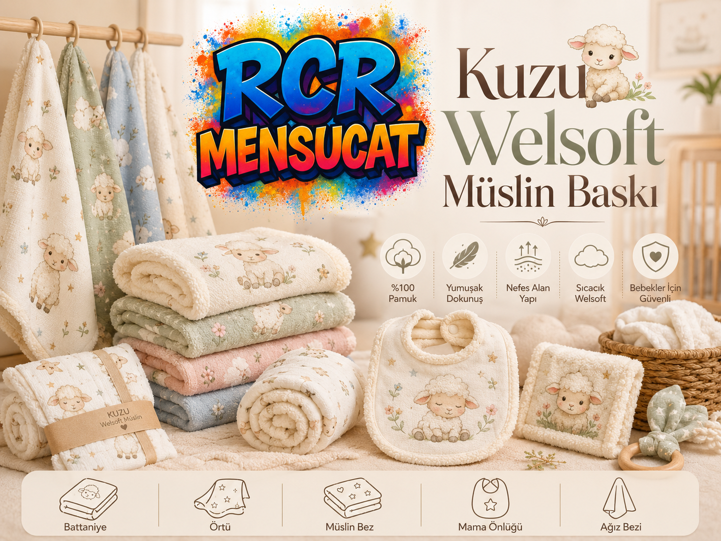 Kuzu welsoft müslin baskı
