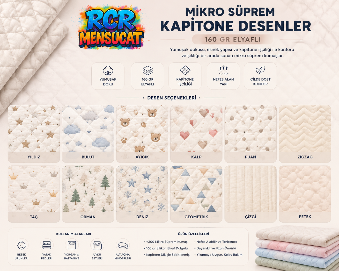 Mikro süprem kapitöne desenler — 160 gr elyaflı