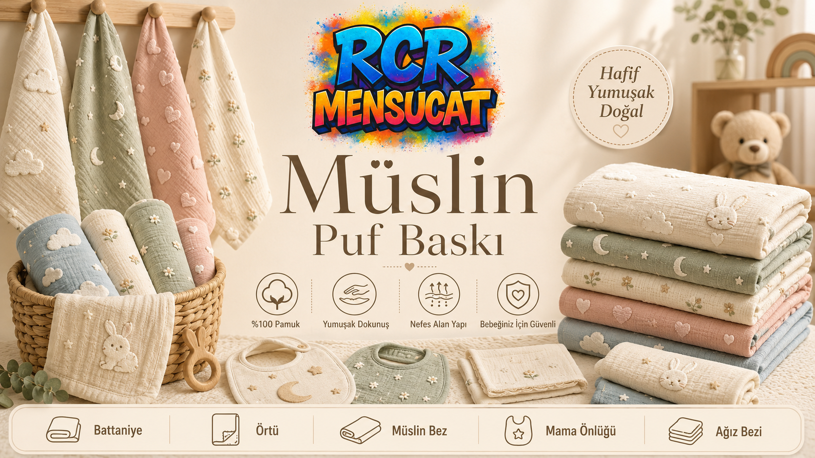 Müslin puf baskı