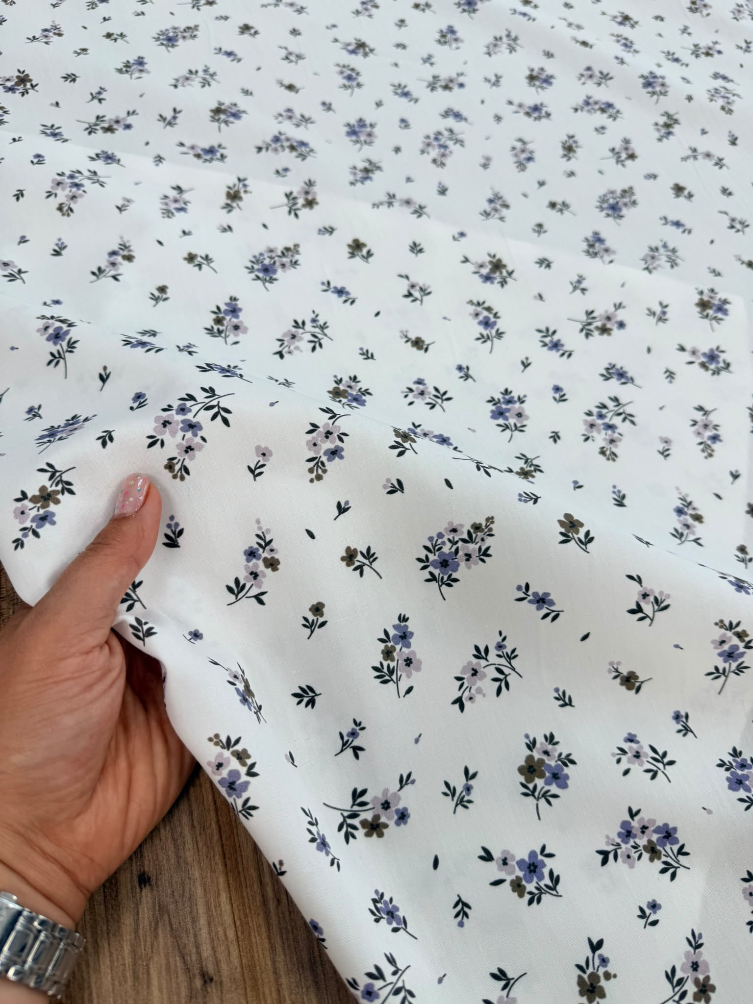 Mavi Çiçek Desenli Poplin Kumaş | %100 Pamuk 150 cm En