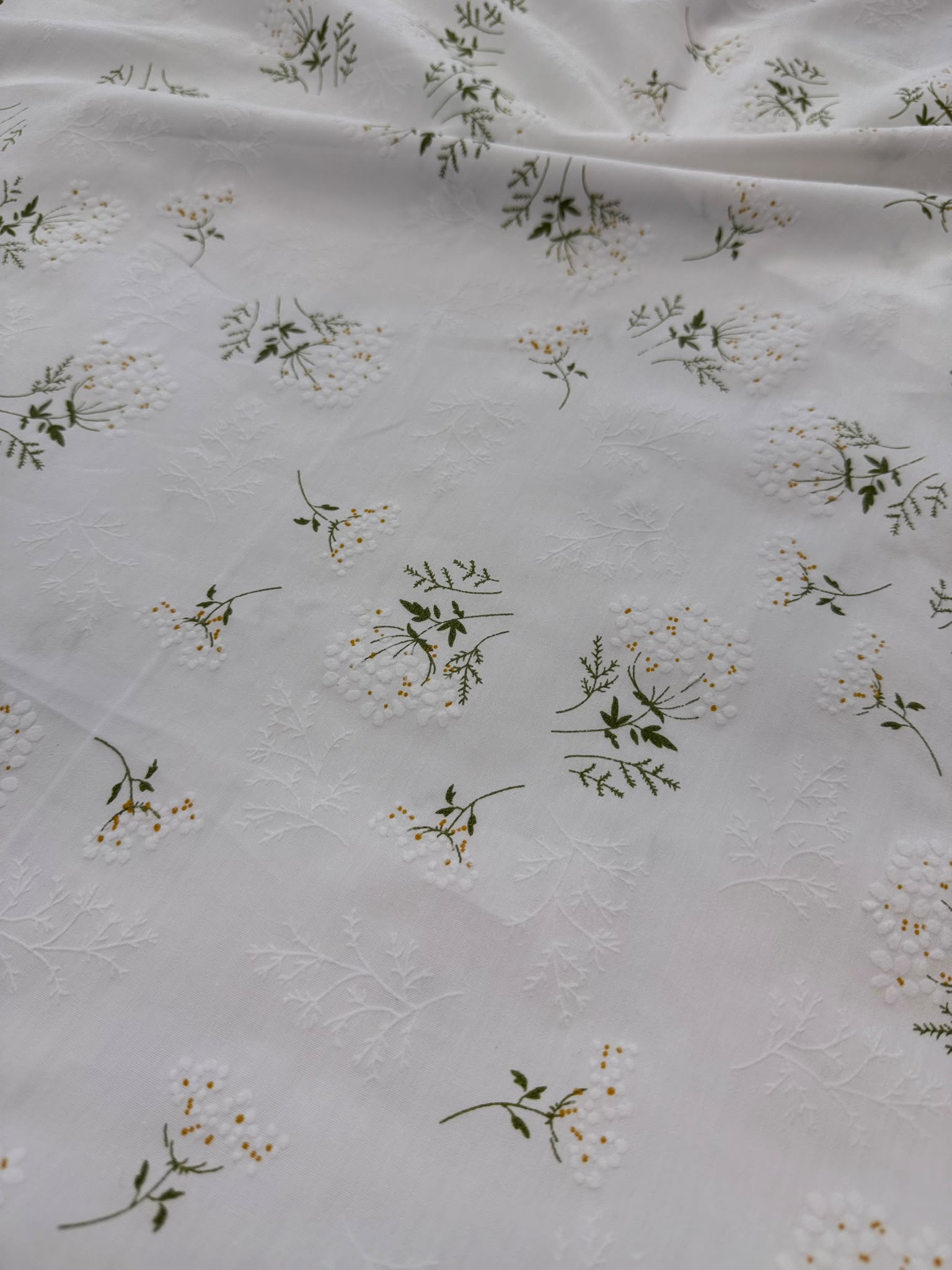 Yeşil Poplin Kabartma Çiçek Desenli Kumaş | %100 Pamuk 160 cm En