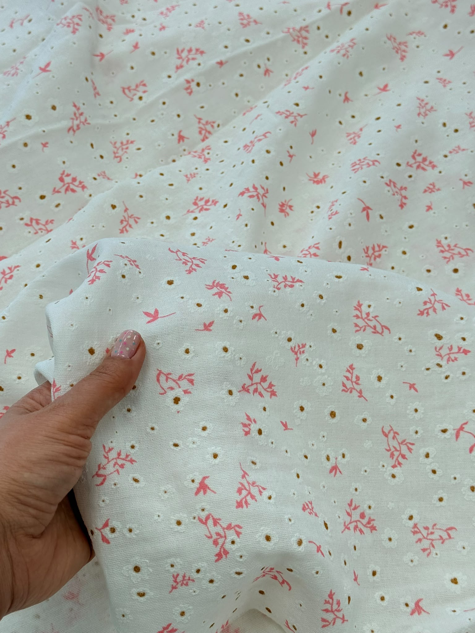 Pembe Dal Nakışlı Müslin Kumaş | İki Katlı %100 Pamuk 150 cm En