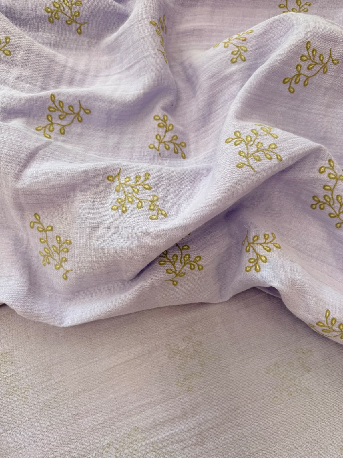 Lila Müslin Nakışlı Kumaş | İki Katlı %100 Pamuk 150 cm En