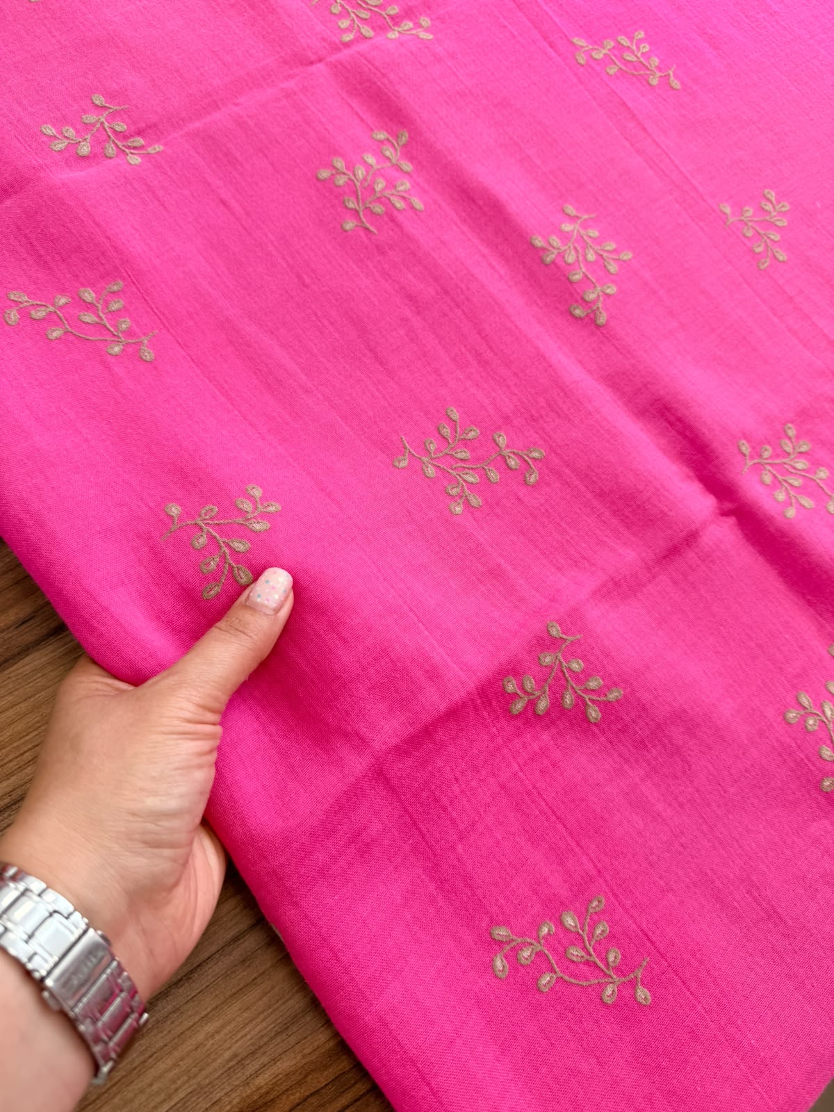 Pembe Müslin Nakışlı Kumaş | İki Katlı %100 Pamuk 150 cm En